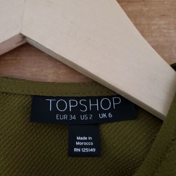 🦋3/$25 Topshop Size 2 Olive Green ¾ Sleeve Oversized Boho Top Tunic - Picture 4 of 10